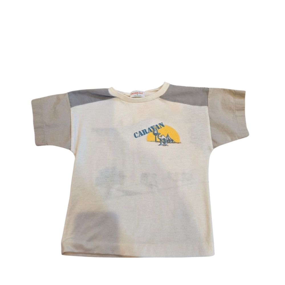 Vintage 1990s Healthtex Caravan Cream and Gray T-Shirt
